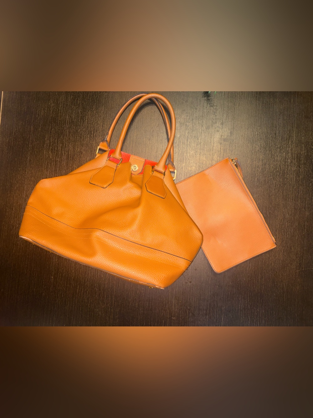 Classic Women's Tote Handbag with Wristlet - Orange